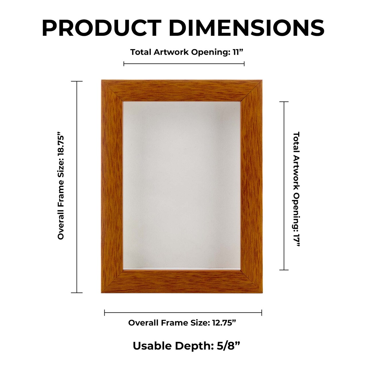 Warm Honey Brown Wood Shadow Box Frame with Acrylic Front - White Suede Backing, 30 Sizes